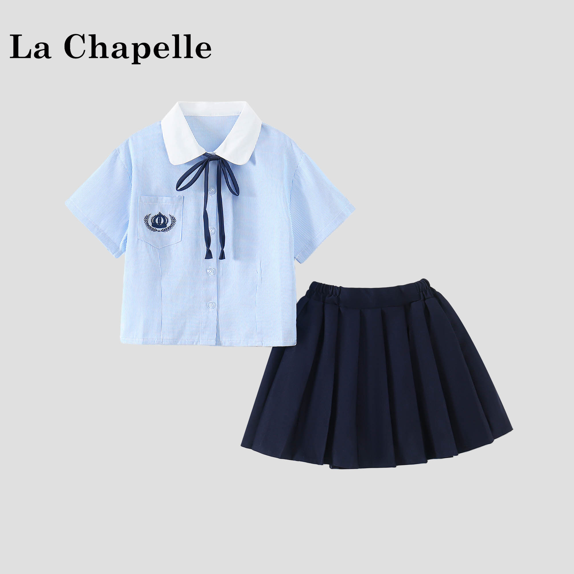 拉夏贝尔女童衬衫百褶裙两件套夏