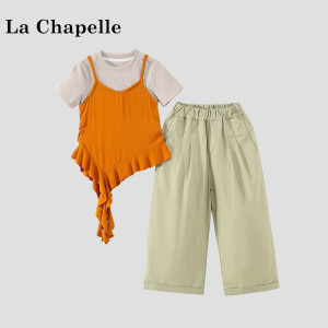 La Chapelle【拉夏贝尔】夏季时尚女童假两件上衣两件套LD2521