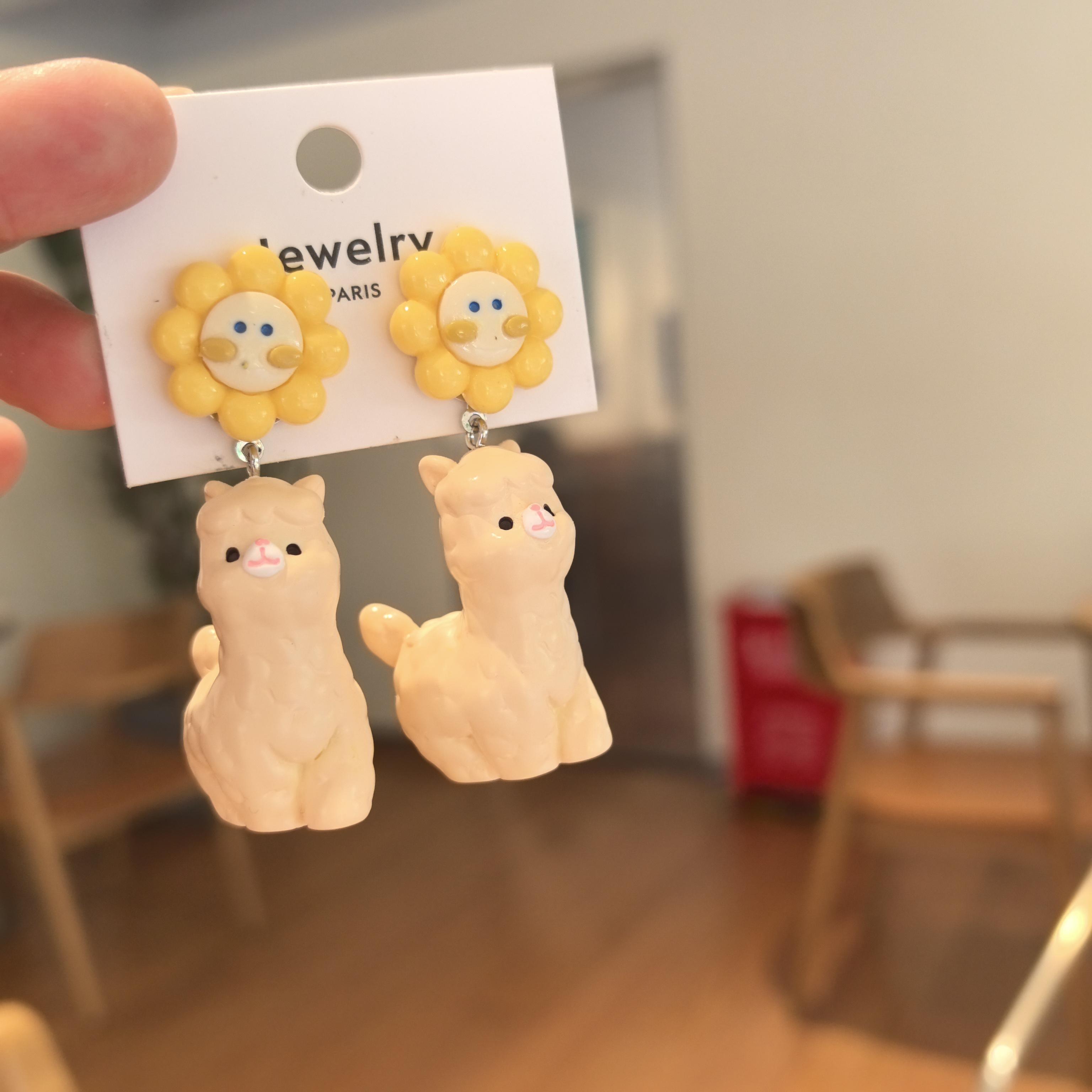 小众独特手作可爱小羊驼耳环趣味无洞耳夹时尚ins