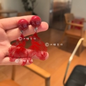 2025年新红色锦鲤耳环中国风新年耳挂长款 金鱼耳坠无耳洞耳夹