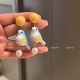 沐琪原创手作复古可爱蓝色小鸟小动物耳环女甜美少女心耳饰耳夹