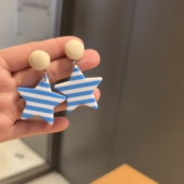 沐琪手作春夏小清新条纹五角星耳钉女气质蓝色耳环百搭耳夹