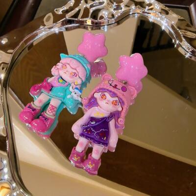 沐琪手作时尚多巴胺卡通甜丧萝莉女孩暗黑系耳环夸张童趣无洞耳夹