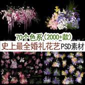2000个常用白粉紫香槟绿色蓝色婚礼手绘小众花艺素材psd素材