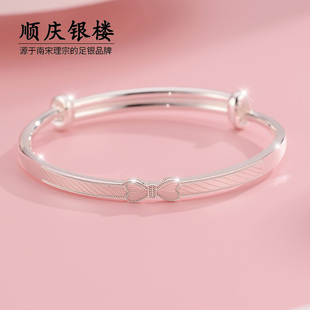 纯银手镯女时尚甜美森系彩丝蝴蝶结手镯足银推拉实心生日礼物