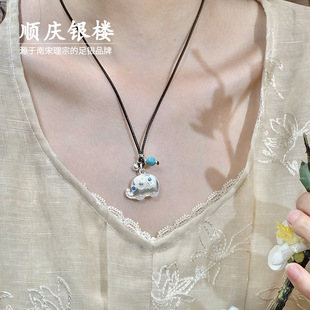 顺庆银楼足银9999纯银大吉祥套链新中式 复古风送女友闺蜜生日礼物
