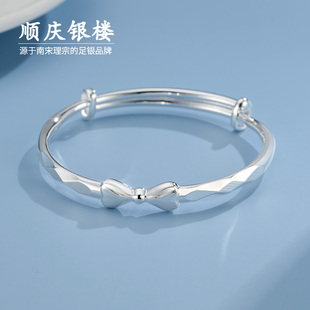 S9999纯银手镯女彩丝蝴蝶结手镯小众年轻款足银银饰节日礼物女友