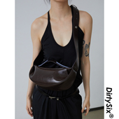 DirtySix  半月包单肩斜挎包 牛皮撞色 原创 岩烧比司吉