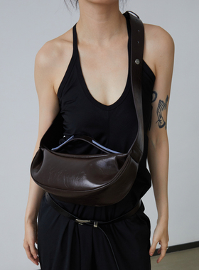 DirtySix /原创 岩烧比司吉 牛皮撞色 半月包单肩斜挎包