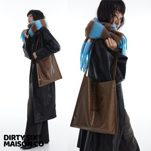 5色 DirtySix rahrah 袋袋 原创大容量软皮托特包 撞色绣线