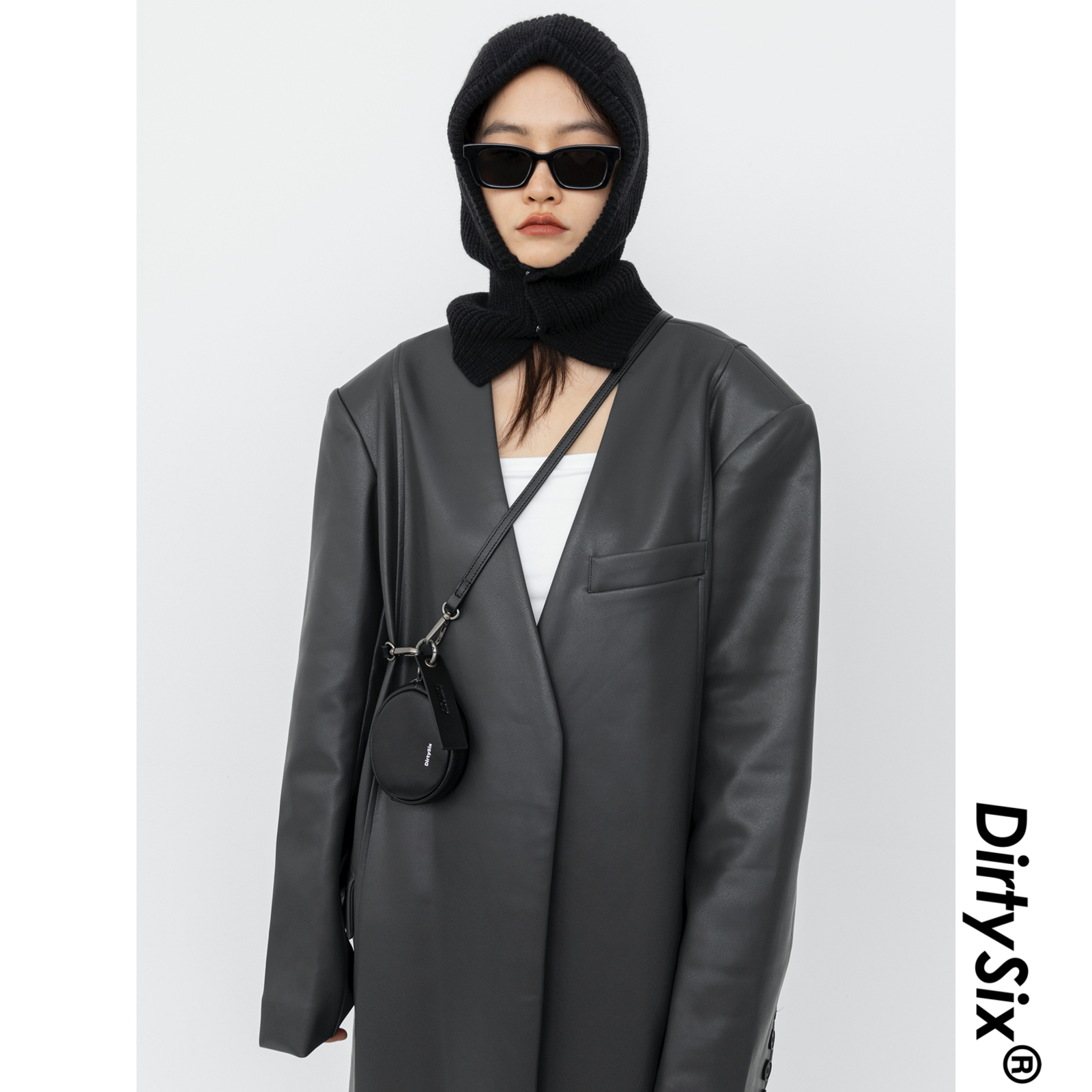 DirtySix /原创  黑茶啵啵 牛皮小圆包 迷你零钱钥匙包