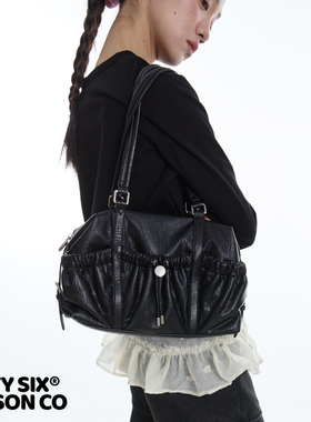 DirtySix 原创 左袋口子 复古软皮 学院派 单肩保龄球包