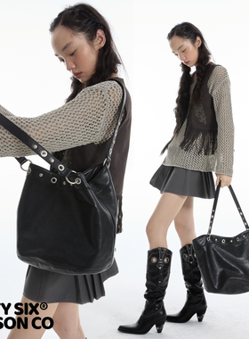 DirtySix 2025AW 达顿水桶 嬉皮朋克 多背法 机车铆钉软皮托特包