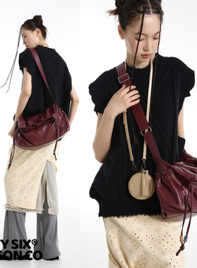 DirtySix 原创 叠叠包 撞色天然石抽绳  软软慵懒斜挎包
