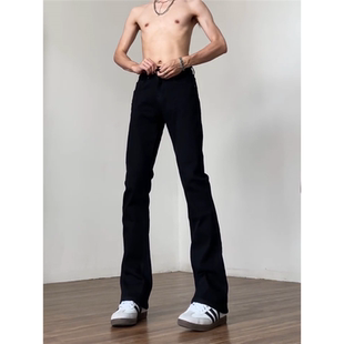 怪兽实验室微喇牛仔裤男秋冬加绒美式高街修身直筒弹力柳叶弯刀裤