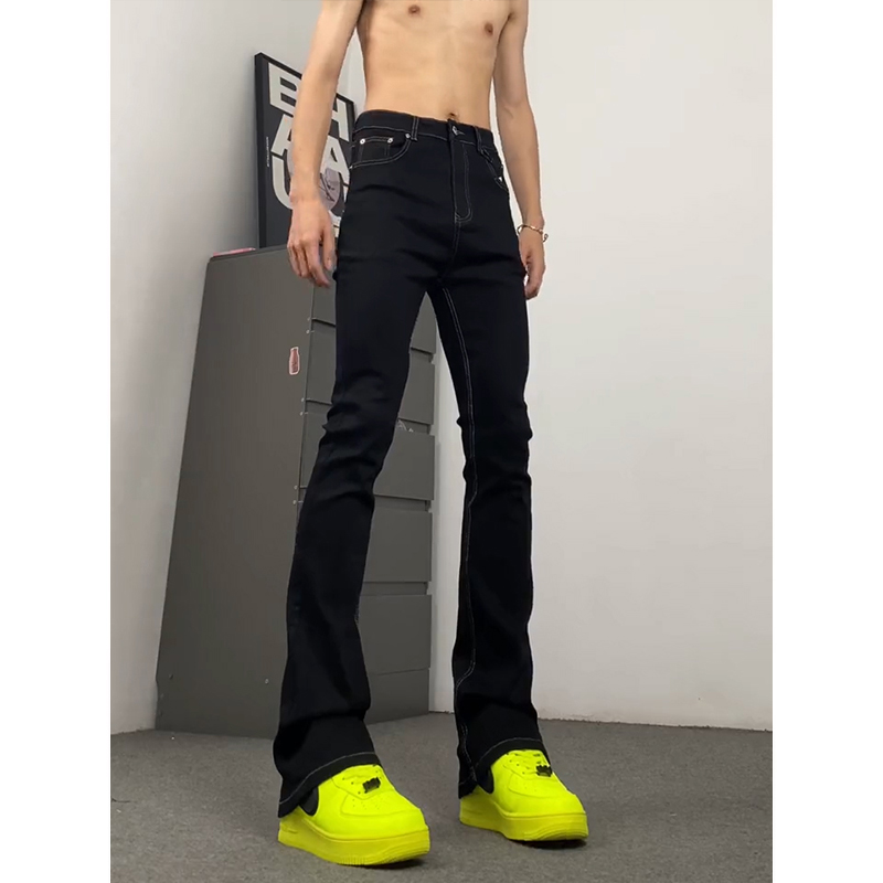 517弹力微喇牛仔裤男高腰显瘦裤