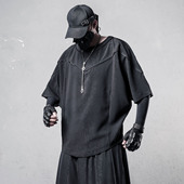 小众潮牌暗黑系山本风个性 t恤男夏装 解构拼接蝙蝠袖 抗皱宽松短袖