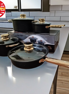 跨境爆品铝锅7件套锅家用pots 酒店炊具14件套铝锅套装不粘铝汤锅