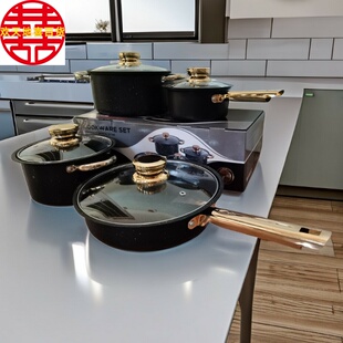 跨境爆品铝锅7件套锅家用pots 酒店炊具14件套铝锅套装不粘铝汤锅