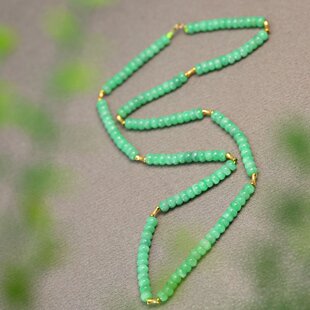 #J675 18K金管珠搭配满色阳绿缅甸天然A货翡翠算盘珠子隔珠项链