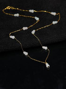 #L053 18K金镶嵌白色冰种缅甸天然A货翡翠葫芦项链