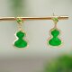 J333 18K金镶嵌冰种满色辣绿天然A货翡翠葫芦耳坠耳饰