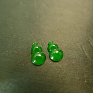 #I463 一对老坑冰种满绿天然A货翡翠葫芦戒面 镶嵌耳钉戒指裸石