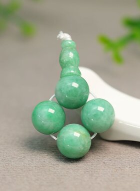 #J018满绿天然A货翡翠素面珠子三通佛头 18子佛珠压襟珠串配件