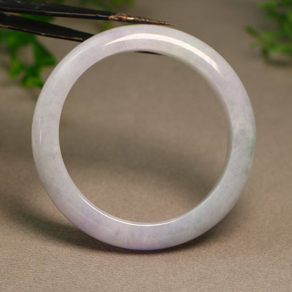 #E364 56MM圈口冰糯底淡紫飘绿花天然A货翡翠手镯