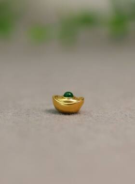 #N098 18K金冰种满绿天然A货翡翠元宝通天孔手串珠链配饰配件