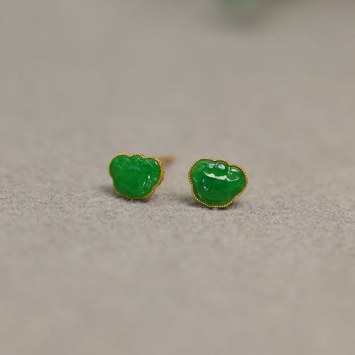 冰种满绿天然A货翡翠如意头耳钉