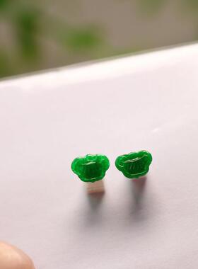 特价#B904一对冰种满色辣绿天然A货翡翠小如意头 可镶嵌耳钉吊坠