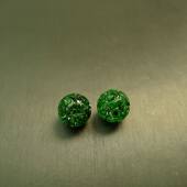 J576一对满色辣绿缅甸天然A货翡翠团寿龙纹雕花珠子10MM圆珠顶珠