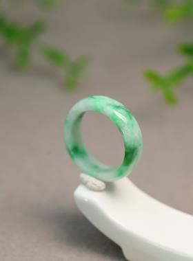 #K638白底飘辣绿缅甸天然A货翡翠戒指19号圈口指环