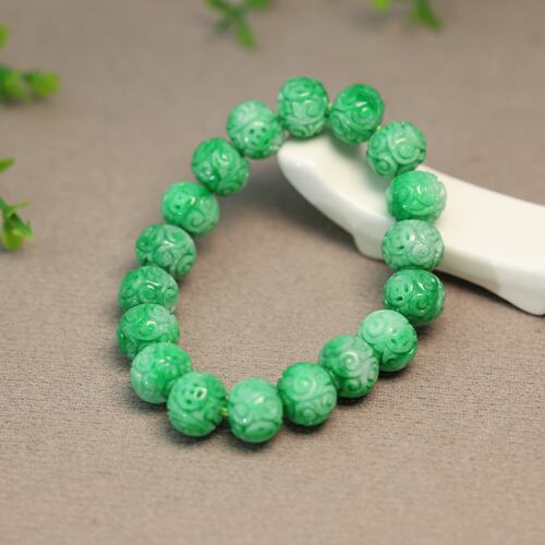 天然翡翠雕花钱币灯笼珠18子手链