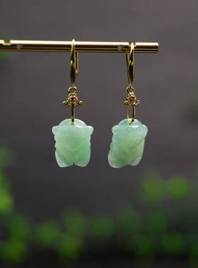 #K047 冰种浅绿色缅甸天然A货翡翠玉蝉一鸣惊人知了耳坠耳钩款