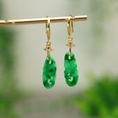 I922满色辣绿缅甸天然A货翡翠雕花龙纹耳坠耳环中国古风耳饰