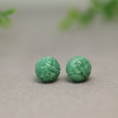 天然A货翡翠团寿龙纹雕花珠子