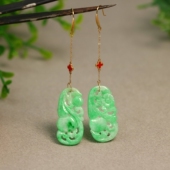 18K金镶嵌阳绿天然A货翡翠耳坠耳环 D640 镂空雕花葫芦耳钩款