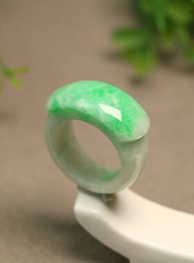 特价#F172 23号白底飘阳绿天然A货翡翠马鞍戒指男士指环