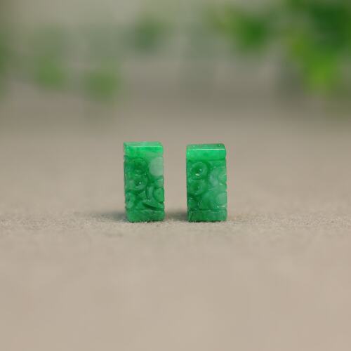 天然翡翠长方柱条形雕花桶珠