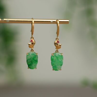 阳绿缅甸天然A货翡翠叶子耳坠