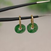 老坑冰种飘辣绿天然A货翡翠平面环耳坠耳环 G399 S925银镶嵌