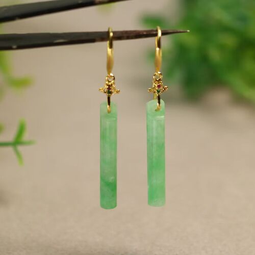 冰种阳绿天然A货翡翠翎管耳坠