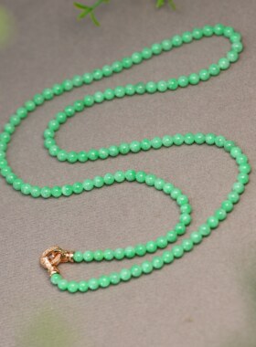 #K595一条冰糯种阳绿缅甸天然A货翡翠小米珠小圆珠子项链手链