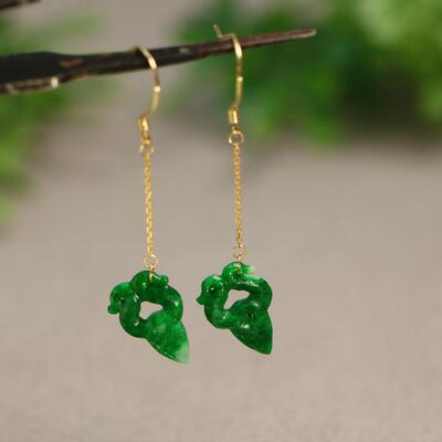 辣绿天然A货翡翠剪刀耳坠