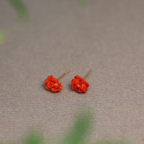 深海红天然有机红宝牡丹花耳钉