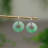 S925银圈镶嵌冰糯种飘阳绿缅甸天然A货翡翠小环耳坠耳环 L069