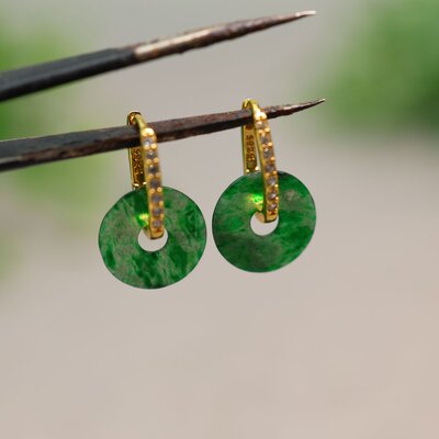 天然A货翡翠平安扣小环耳环