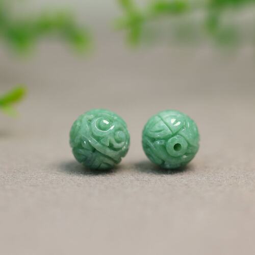 天然A货翡翠团寿龙纹雕花圆珠子